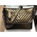 Chanel Glittered Aged Calfskin Gabrielle Medium Hobo Bag A93824 Chevron Gold 2019 CE01116