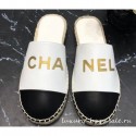Chanel Gold Logo Espadrilles Mules White/Black 2019 CE02267
