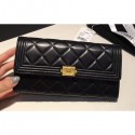 Chanel Gold-Tone Metal Lambskin Boy Flap Wallet Black CE03691