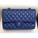 Chanel Grained Caflskin Medium Classic Flap Bag A01112 Blue With Silver Hardware CE00757