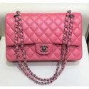 Chanel Grained Caflskin Medium Classic Flap Bag A01112 Pink With Silver Hardware CE03953