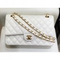 Chanel Grained Caflskin Medium Classic Flap Bag A01112 White With Gold Hardware CE03280