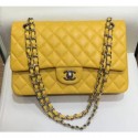 Chanel Grained Caflskin Medium Classic Flap Bag A01112 Yellow With Silver Hardware CE02554