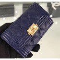Chanel Grained Calfskin Boy Flap Card Holder A80603 Navy Blue/Gold CE01616