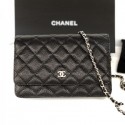 Chanel Grained Calfskin Classic Wallet on Chain WOC AP0250 Black/Silver 2020 Collection CE00515