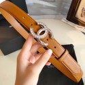 Chanel Grianed Calfskin Belt 30mm with Crystal Metal CC Buckle Brown 2019 Collection Belt CE03866