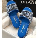 Chanel Heel CC Logo Tweed Mules Blue 2020 CE04352
