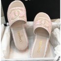 Chanel Heel CC Logo Tweed Mules Pink 2020 CE03761