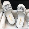 Chanel Heel CC Logo Tweed Mules White 2020 CE02884