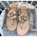 Chanel Lambskin Classic Camellia Thong Sandals Nude 2020 Collection CE02304