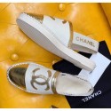 Chanel Lambskin Espadrilles Mules Sandals White/Gold 2020 Collection CE04159