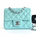 Chanel Lambskin Mini Classic Flap Bag A01115 Light Blue With Silver Hardware CE03665