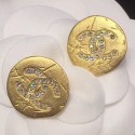 Chanel Large Crystal Round Stud Earrings Gold/Crystal White 2019 Collection CE03637