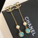 Chanel Long Earrings AB0584 Gold/Pearly White/Blue/Crystal 2019 Collection CE01745