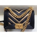 Chanel Metallic Boy Small Flap Bag Chevron Black/Gold 2019 CE01014
