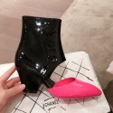 Chanel Patent Calfskin Mary Jane Open Ankle Short Boots G35431 Pink/Black 2020 Collection CE00692