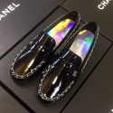 Chanel Patent Calfskin Rainbow Lining Chain Flat Loafers G35631 Black 2020 Collection CE01189