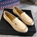 Chanel Patent Leather Chain Flat Loafers G35631 Beige 2020 Collection CE01915