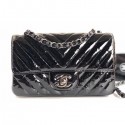 Chanel Patent Leather Small Classic Flap Bag A1116 Chevron Black CE02353