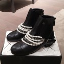 Chanel Pearl Chain Buckle Short Boots Black 2019 Collection CE02157