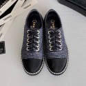 Chanel Pearl Fabric Sneakers Navy Blue 2020 Collection CE01214
