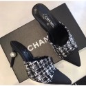 Chanel Pearl Heel 8.5cm Mules G32100 Tweed Black 2019 CE02993