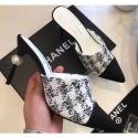 Chanel Pearl Heel 8.5cm Mules G32100 Tweed White 2019 CE00687