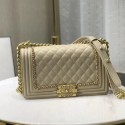 Chanel Quilted Calfskin Chain Medium Boy Flap Bag A67086 Beige 2019 Collection CE03494
