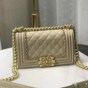 Chanel Quilted Calfskin Chain Small Boy Flap Bag A67085 Beige 2019 Collection CE01806