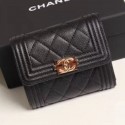 Chanel Quilted Grained Calfskin Boy Small Flap Wallet A81996 Black 2019 Collection CE03107