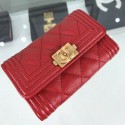 Chanel Quilted Grained Small Flap Boy Wallet A80603 Red/Gold 2019 Collection CE03446