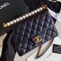 Chanel Quilted Iridescent Lambskin Pearls Flap Bag AS0585 Black 2019 Collection CE03527