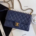 Chanel Quilted Iridescent Lambskin Pearls Flap Bag AS0585 Blue 2019 Collection CE02716