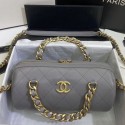 Chanel Quilted Lambskin Bowling Bag with Chain Top Handle Gray 2020 Collection CE01618
