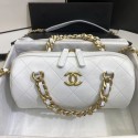 Chanel Quilted Lambskin Bowling Bag with Chain Top Handle White 2020 Collection CE04350