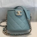 Chanel Quilted Lambskin Chain Round Vanity Case AS1355 Blue 2019 Collection CE04321