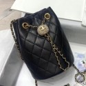 Chanel Quilted Lambskin Drawstring Bucket Bag with Crystal Ball Charm AS1894 Black 2020 Collection CE03604