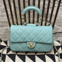 Chanel Quilted Lambskin Medium Flap Bag with Ring Top Handle AS1358 Blue 2020 Collection CE01769