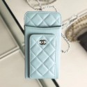 Chanel Quilted Lambskin Vertical Phone Holder/Classic Clutch with Chain AP0990 Blue 2019 Collection CE02817