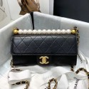 Chanel Quilted Leather Pearl Clutch with Chain AP1001 Black 2019 Collection CE02807