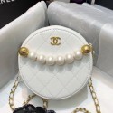 Chanel Quilted Leather Pearl Round Clutch with Chain White 2019 Collection CE00600