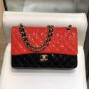 Chanel Quilted Patent Calfskin Medium Classic Flap Bag A01112 Red/Black/Gold 2019 Collection CE02576