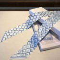 Chanel Quilting CC Print Silk Slim Bandeau Scarf 5x120cm Light Blue 2020 Collection CE01623