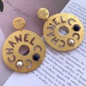 Chanel Round Metal Cutout Lettering Short Earrings AB1602 Gold/Blue 2019 Collection CE00941