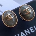 Chanel Round Stone Stud Earrings Deep Green 2019 Collection CE02910