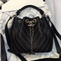 Chanel Studded Chevron Calfskin Bucket Bag Black 2019 Collection CE02565