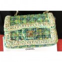 Chanel Tweed Braided Classic Flap Small Bag Light Green 2019 CE03374