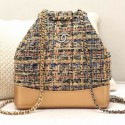 Chanel Tweed Drawstring Gabrielle Small Backpack A94485 Gold/Blue 2019 Collection CE02687