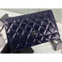 Chanel Wallet On Chain WOC Bag in Patent Leather Navy Blue/Silver CE04239