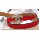 Chanel Width 2cm Crystal CC Logo Buckle Leather Belt Red CE02122